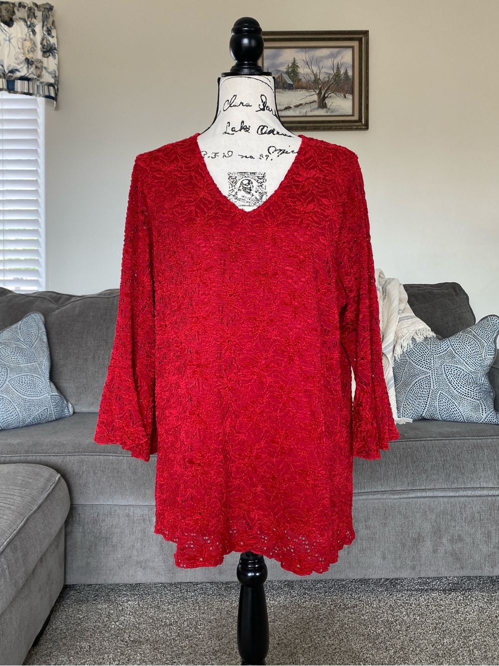 dressbarn red floral lace top